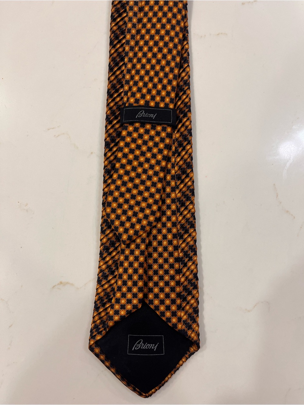RARE Brioni Pleated Silk Tie Plisse Gold Black Geometric Hand Made in Italy